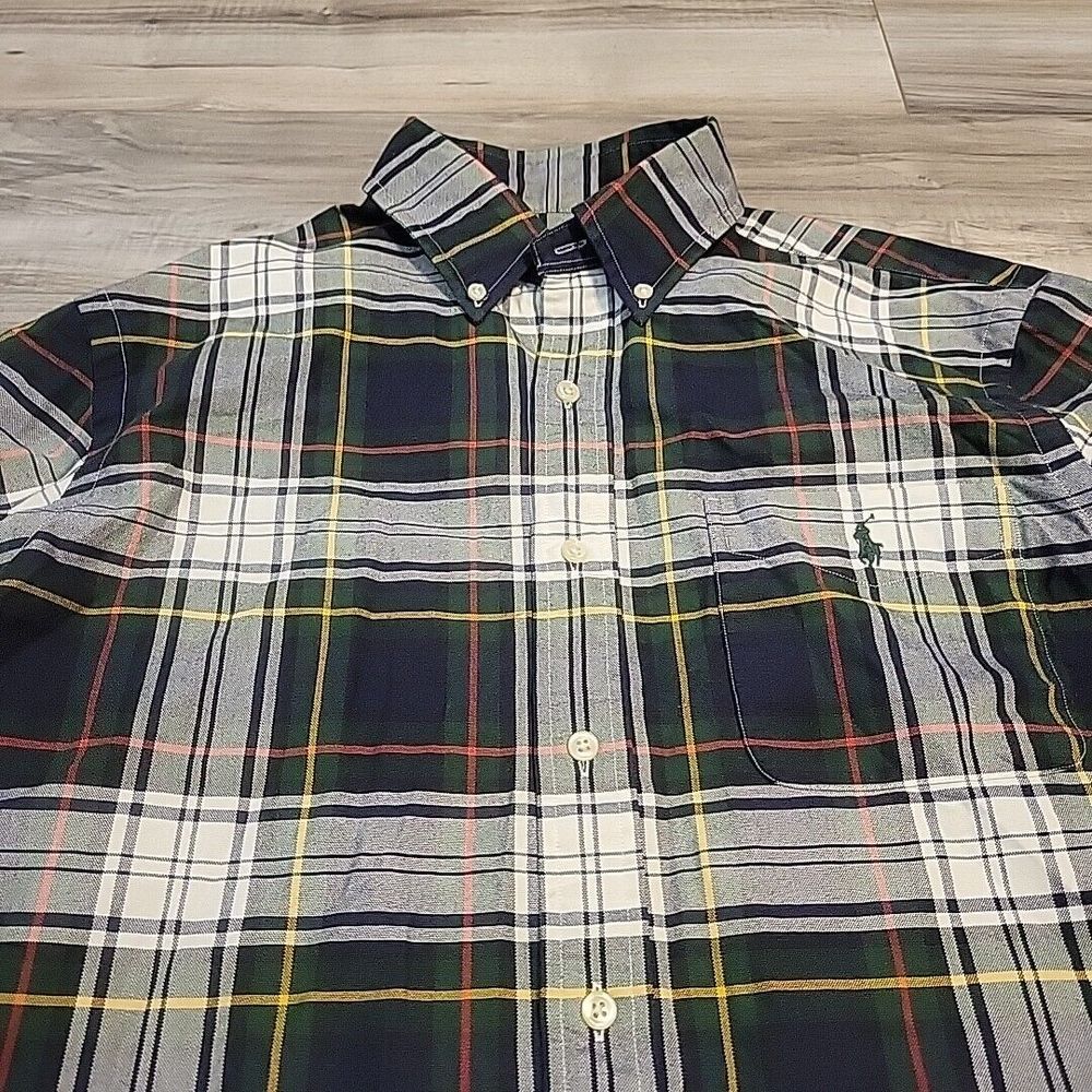 Ralph Lauren Polo Shirt Mens Large Blue Green Button Down Long Sleeve Cotton